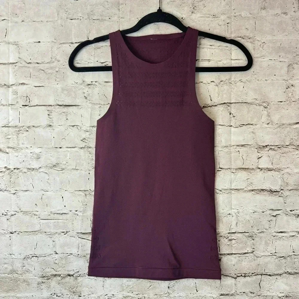 Lululemon Womens Reveal Tank (Stripes) Top Dark Adobe 0/2 Laser Cut Active Yoga - Picture 2 of 10